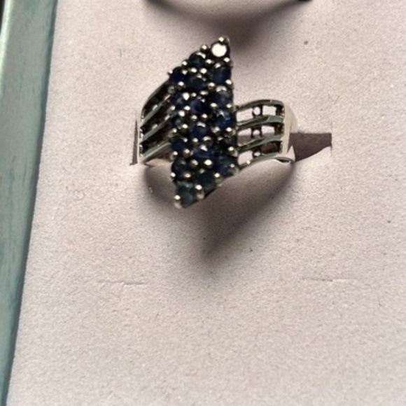 Cluster Natural Sapphire 925 Sterling Silver Ring Sz 5 - Picture 2 of 10